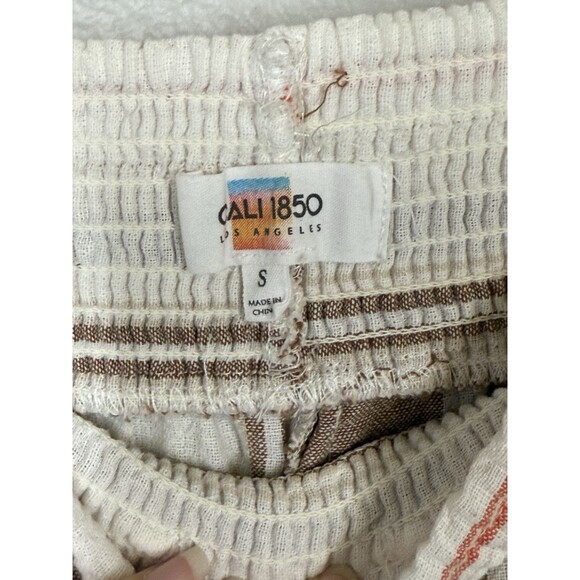 Cali 1850 Linen Cotton Pants Brown Cream Striped Slit Legs‎ Size S Beachy Boho - Picture 10 of 16